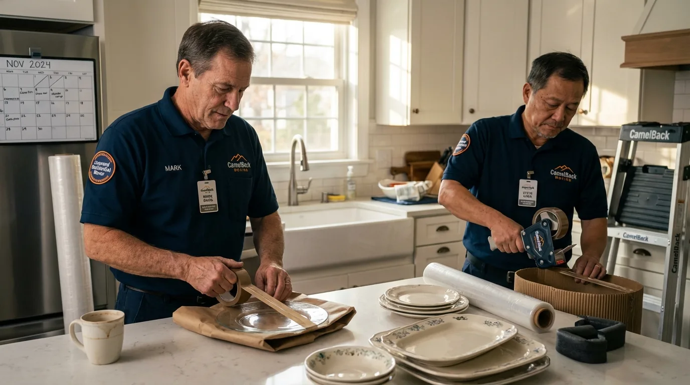 Professional crew packing kitchen dishware in Chapin, SC
